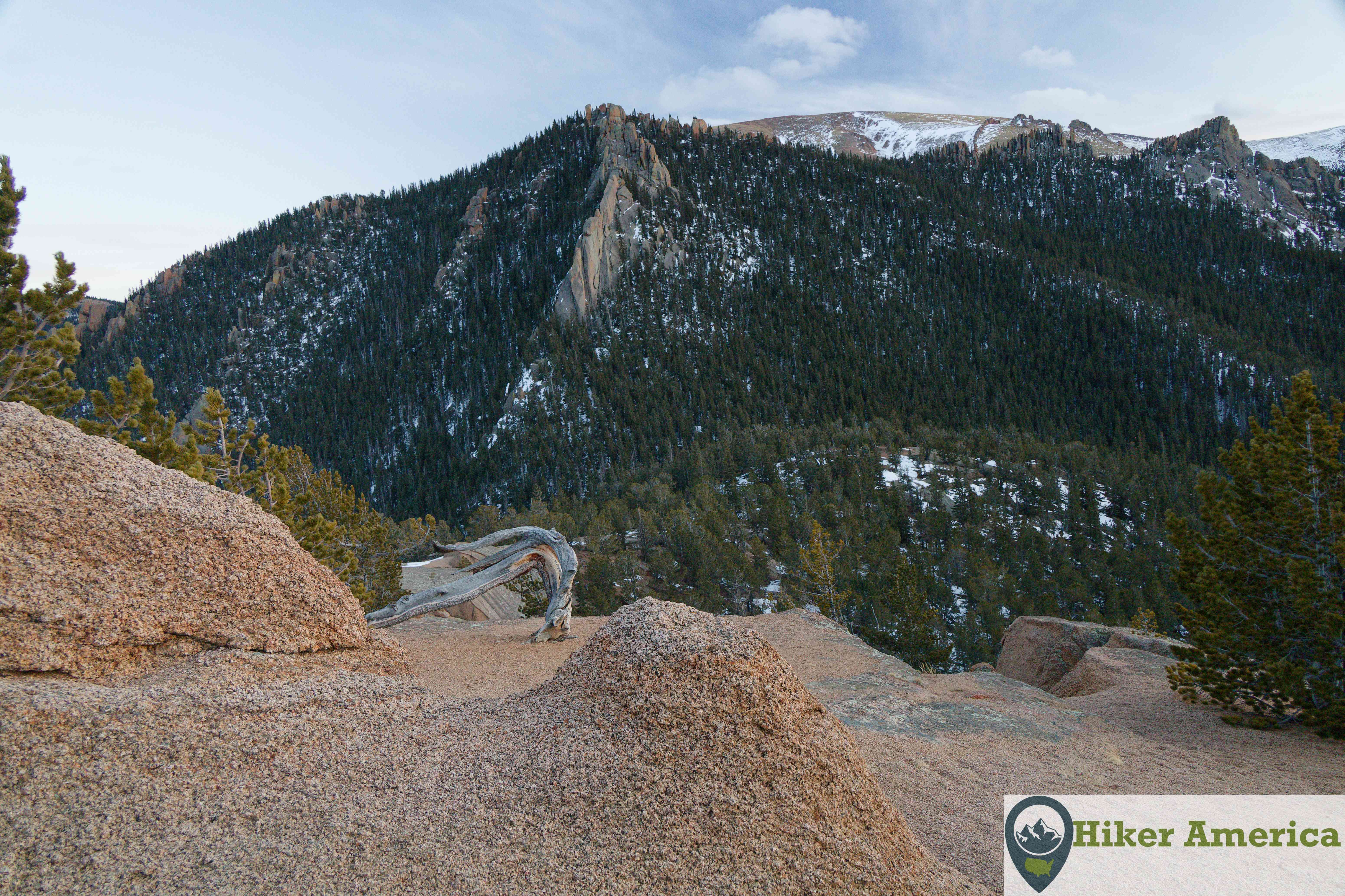 Looking at Pikes Peak from the summit of the Crags.